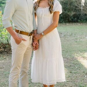 Aqua White Eyelet Midi Dress